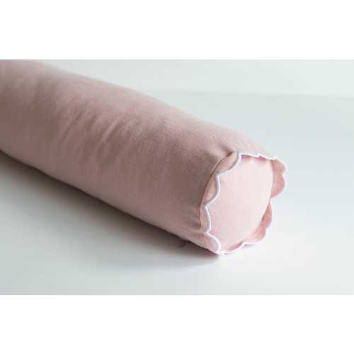 Blush Pink Linen Bolster Pillow Cover with White Scalloped Edges & Hidden Zipper - Available in Multiple Sizes