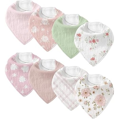 Muslin Baby Bibs 8 Pack, Baby Bandana Drool Bib for Drooling and Teething, Cotton Soft Absorbent for Girls Boys Garden