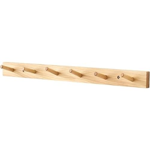 Wall Mounted Coat Rack 24 inches, Hickory Wood Wall Coat Hooks with 6 Hooks, Wooden Coat Hanger for Hanging Clothes Robes Towels Hats, Natural