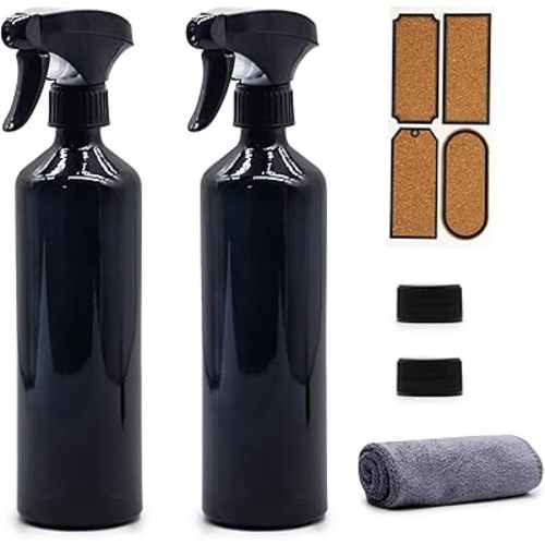 OFFIDIX Glass Spray Bottles for Cleaning,16 OZ 2 Pack Continuous Empty Water Mister Spray Bottles for Hair,Plants Mister,Adjustable Nozzle,Black