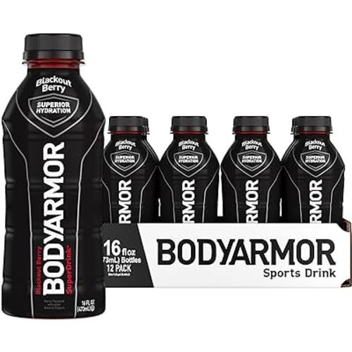 BODYARMOR Sports Drink Sports Beverage, Blackout Berry, Coconut Water Hydration, Natural Flavors With Vitamins, Potassium-Packed Electrolytes, Perfect For Athletes, 16 Fl Oz (Pack of 12)