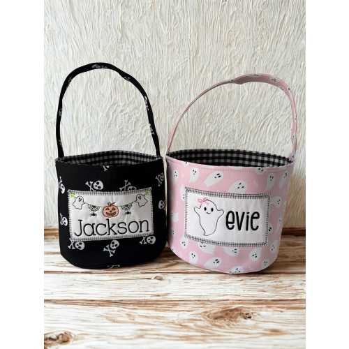 Kids Halloween Basket, Ghost Trick or Treat Bucket, Pirate Halloween Basket, Personalized Candy Bag, Embroidered Halloween Bag