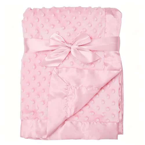 American Baby Company Heavenly Soft Chenille Receiving Blanket (30" x 40"), 2-Layer Design with Minky Dot & Silky Satin, Pink, for Boys and Girls