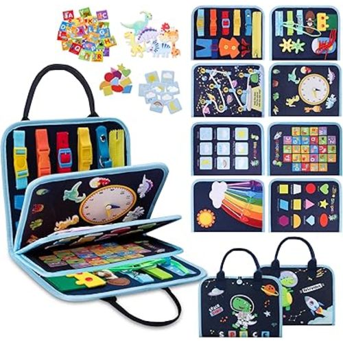 Toddler Busy Book, Montessori Busy Board, Activity Sensory Toys 2025 for Toddler Boys Christmas Birthday Gift, Educational Learning Quiet Book for Kids, Travel Toy for Airplane Car