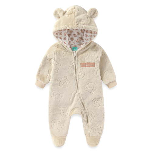 Disney Winnie the Pooh Hooded Embossed Faux Fur Pram Coverall Footies with Ears (Baby Boys), Sizes 3M-12M