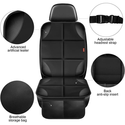XHYANG Car Seat Protector 1 Pack Car Seat Cushion Mat Thickest Padding,Waterproof 600D Fabric Car Seat Covers for Non-Slip Backing Mesh Pockets for Baby and Pet (Black, 1 Pc)