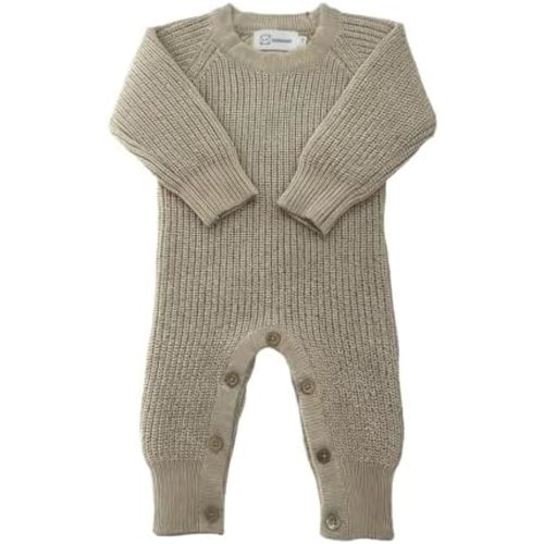 Cozy Baby 100% Cotton Knitted Romper, White Long Sleeve Jumpsuit, Winter Outfit for Newborn, Button Closure