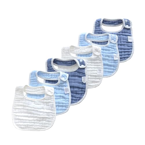 MUKIN Baby Muslin Bibs and Burp Cloths, 6 Pack, Soft Absorbent Cotton, Adjustable