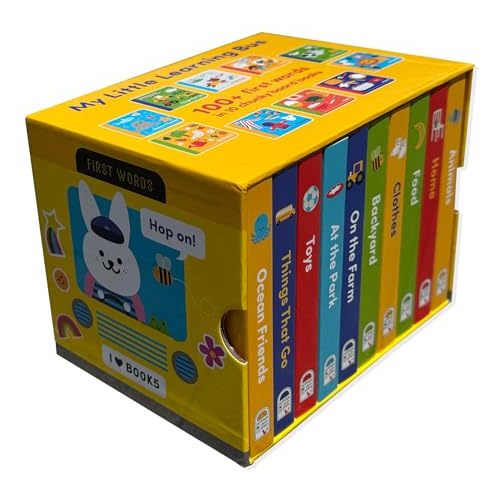 My Little Learning Bus 10 Board Book Library Set Includes Animals, Things that Go, Home, Food, Clothes, Backyard, On the Farm, Toys, At the Park, and Ocean Friends