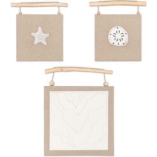 Crane Baby 3-Piece Coastal Nautical Nursery Wall Art Set (Starfish, Sand Dollar, Beach Motif) - Canvas Art Print for Nursery, Ocean Wall Decor