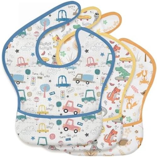 3 Pack Waterproof Baby Bibs for Eating, Mess Proof Feeding Bib