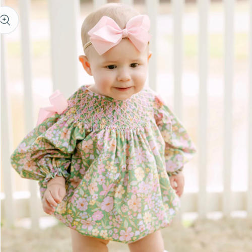 Greta Green Floral Smocked Bishop Bubble – Little Bear Smocks