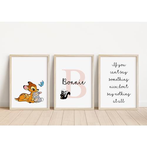Set of 3 Bambi Personalised Name Print | Bambi Nursery Prints | Personalised nursery prints | Bambi bedroom quote | Nursery decor prints