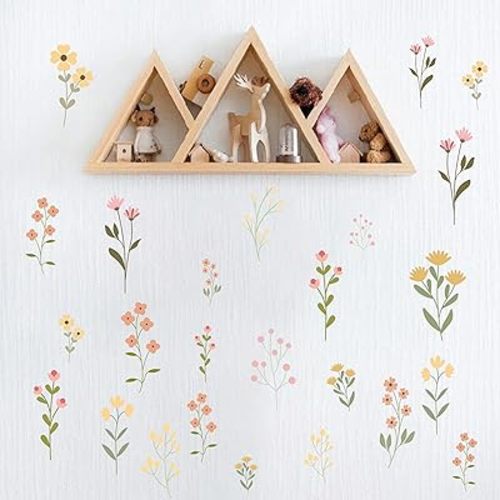 Flower Wildflower Wall Decal - Flower Wildflower Floral Decorations Wall Stickers, Wall Decorations for Living Room, Bedroom, Baby's Room, Nursery, Floral Sign Decal Pink Yellow Peach