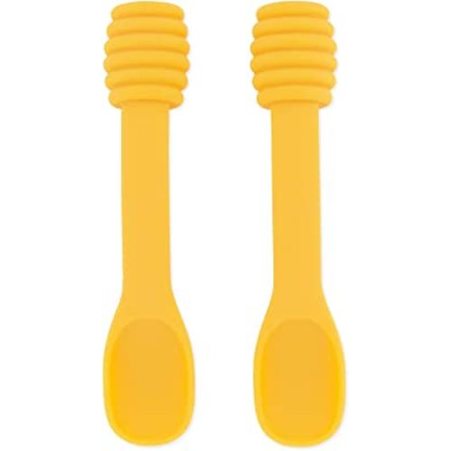 Bumkins Disney Baby Utensil Set, Silicone Trainer Spoons for Dipping, Soft Tip, Self-Feeding, Chew, Baby Led Weaning, First Year Training Supplies, Essentials in Eating, 4 Mos, 2-pk Winnie The Pooh