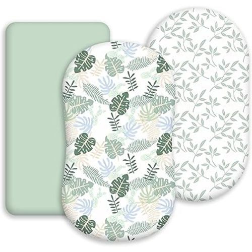 Baby Bassinet Sheets 3 Pack, Fitted Mattress Sheets for Boys & Girls, Ultra Soft Breathable, Universal Compatible with Halo Bassinest Swivel Sleeper(Sage Green, 32x16 Inch)