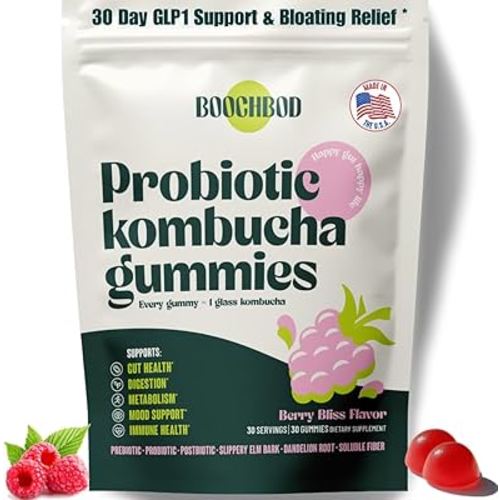 Probiotic Kombucha Gummy - Prebiotics, Probiotics, Postbiotics, Fiber Supplement, Slippery Elm, Dandelion Root, MCT Oil, for Bloating, Gut Health - Probiotics for Women, Probiotics for Men