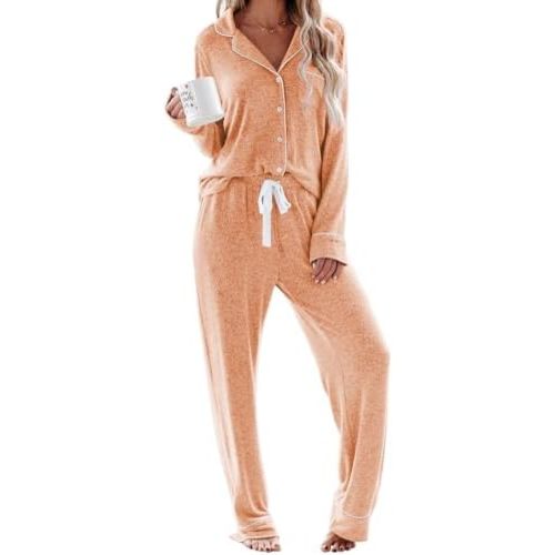 Aamikast Women's Pajama Sets Long Sleeve Button Down Sleepwear Nightwear Soft Pjs Lounge Sets
