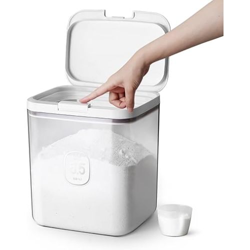 LivLab Mker Laundry Detergent Dispenser with One-Press Lid,Clear PET Powder container with Measuring Cup, Pods container 5.5L/12Lbs/200oz(270 Pods)