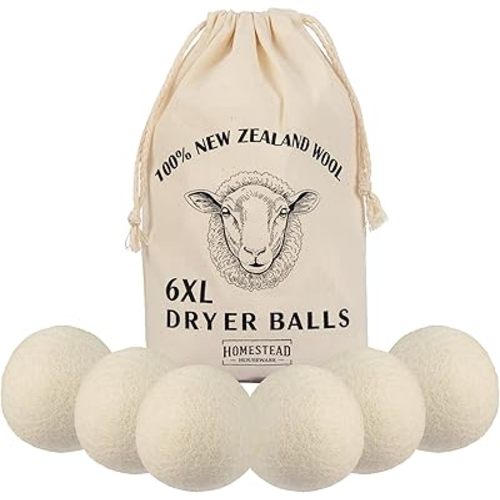 XL Wool Dryer Balls 6-Pack – 100% New Zealand Wool, Natural Fabric Softener & Static Reducer, Reusable Laundry Balls for Pet Hair, Eco-Friendly Dryer Sheets Alternative