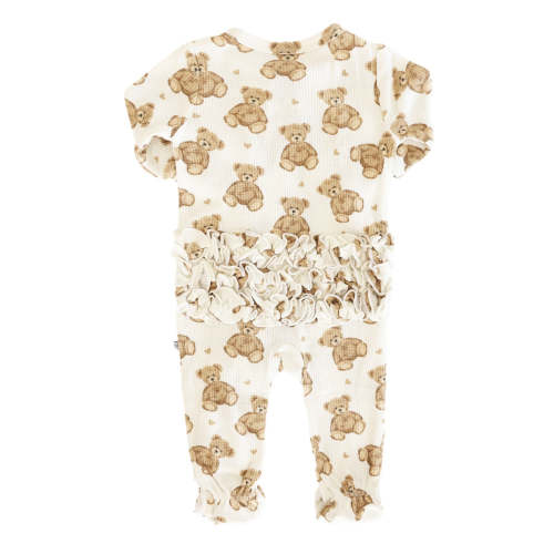 Beary Sweet Bamboo Waffle Zipper Ruffle One-Piece Footie | Caden Lane