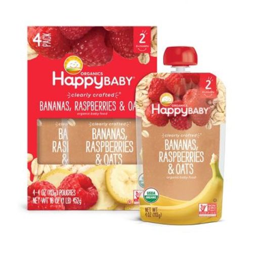 Happy Baby Organics Clearly Crafted Stage 2 Bananas, Raspberries & Oats - 4pk/4oz