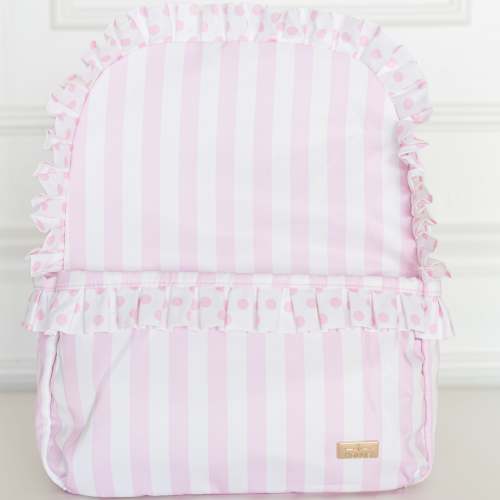 Pink Polka Stripe Ruffled Nylon Backpack – Hollis