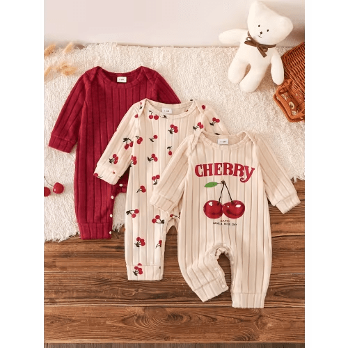 3pcs baby girl winter knit romper suitable full body cherry - Temu
