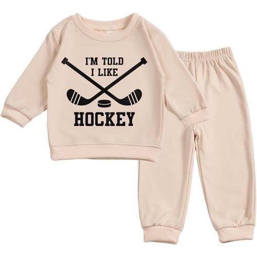 Toddler Baby I'M TOLD I LIKE HOCKEY Long Sleeve Sweatshirt Top Jogger Pants Set Cute Fall Winter Clothes Set