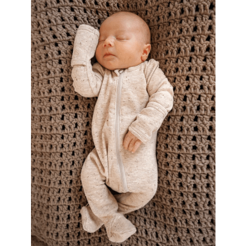 Tan Speckle / Ribbed 2-Way Zip Footie – SpearmintLOVE