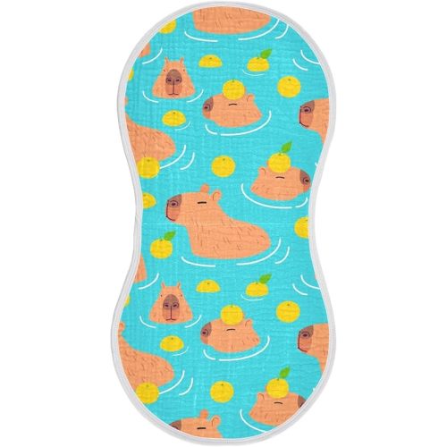 JHKKU Muslin Burp Cloths for Baby Boys and Girls - 1-Pack Ultra Absorbent Cute Capybara Muslin Washcloths, Newborn Towel, Milk Spit Up Rags, Burp Cloth Bib for Unisex, 22 x 11 Inch