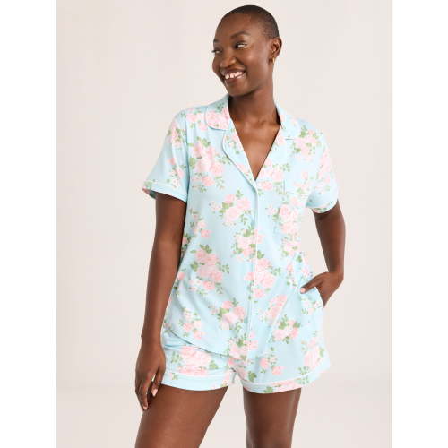 Joyspun Women's Dreamy Soft Collection Notch Collar Top and Shorts Pajama Set, 2-Piece, Sizes XS-3X