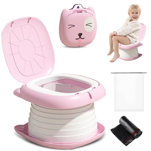 2025 Upgraded Portable Potty Training, Travel Potty for Toddler, portable toilet for kids Foldable, Apply to Seat Emergency Toilet for Camping, Outdoor,Car, Indoor(Pink)