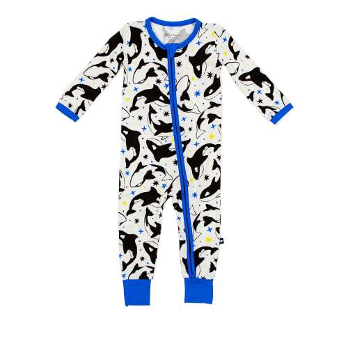 Larkspur Baby | Romper Pajamas | Zipper Romper in Dancing Orcas