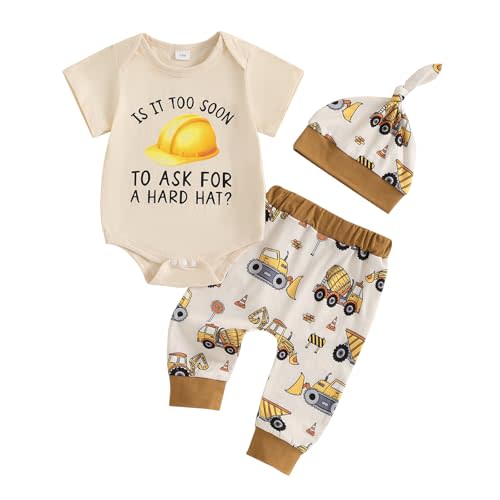 Newborn Baby Boy Tractor Clothes Cotton Funny Letter Bodysuit+Truck Leggings Hat Farm Baby Shower Coming Home Outfit