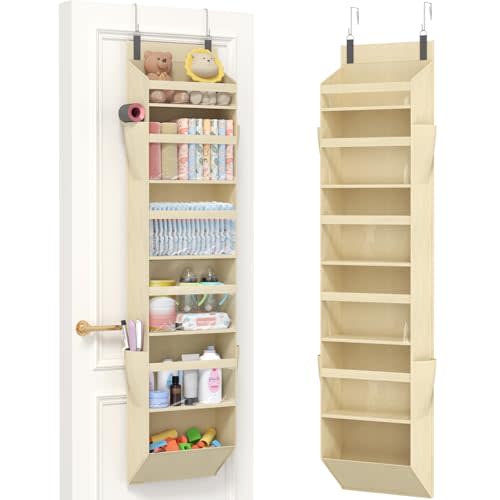 Lifewit 1 Pack Over the Door Organizer, 6 Section Clear Window Hanging Storage with 4 Side Pockets, Sturdy Anti Tilt 40 lbs Load Behind Door for Closet, Bedroom, Bathroom, Nursery, Dorm, Beige