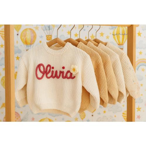 Personalized Baby Name Sweater Embroidered Knit Toddler Sweatshirt Custom Baby Sweater with Name Newborn Christmas Gift Baby Shower
