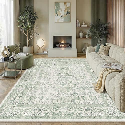 Sage Green Area Rug 8x10 Vintage Floral