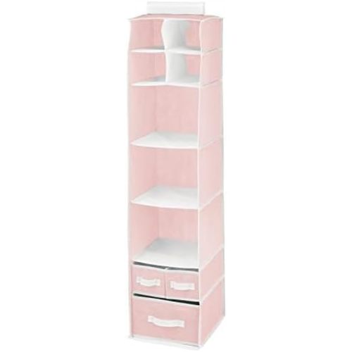 mDesign Fabric Hanging Organizer - Over Closet Rod Storage - 7 Shelves/3 Removable Drawers for Baby Nursery or Bedroom Organization, Holds Clothes, Toys, Accessories, Jane Collection, Pink/White