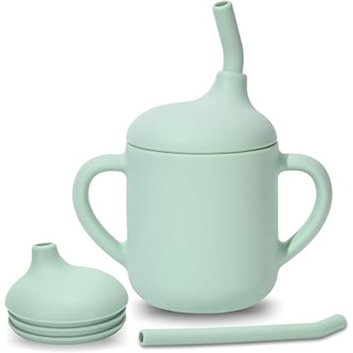 Silicone Baby Sippy Cups, Shatterproof Silicone Straw Cup, Sippy Cups for Toddlers 1-3, Open Cup for Baby, 6+ Months