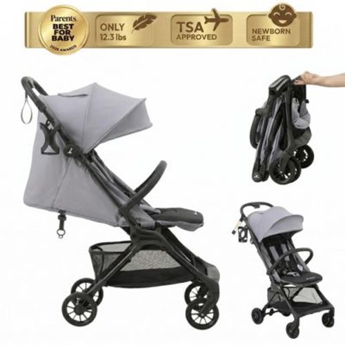 BabbleRoo HopLite Ultralight Compact Lightweight Baby Stroller For Airplane – Travel Stroller for Newborn from Birth to 55 lbs, Charcoal Grey