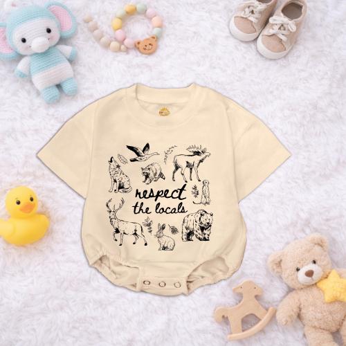 Respect The Locals Baby Romper Woodland Animals Outfit Cute Forest Baby Bodysuit Nature Infant Gift