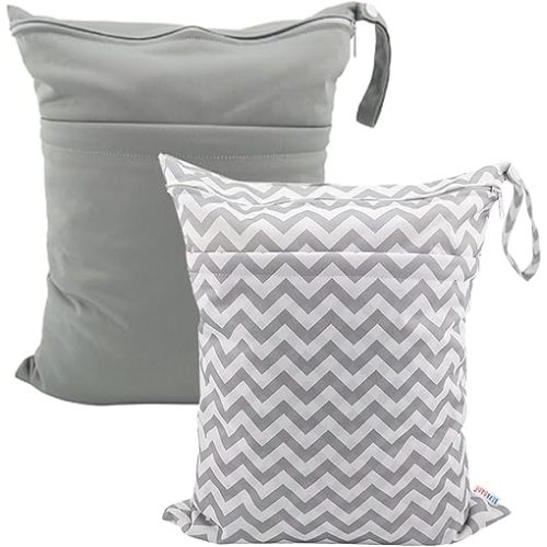 ALVABABY Wet Dry Bags 2 Pack Waterproof Grey for Baby