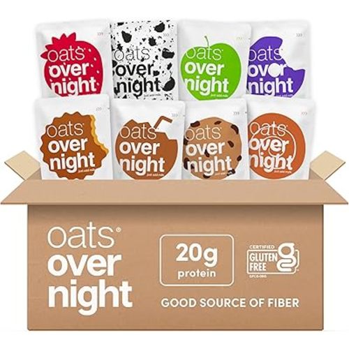 Oats Overnight Party Variety Pack - High Protein, High Fiber Breakfast Protein Shake - Gluten Free Oatmeal, Non GMO High Protein Oatmeal - Cookies & Cream, Coconut Cream Pie & More Flavors (16 Pack)