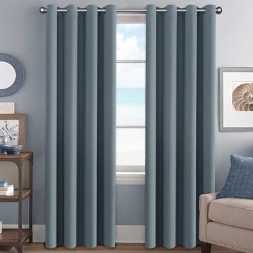 H.VERSAILTEX Blue Blackout Curtains for Bedroom Thermal Insulated Living Room Curtains 120 Inch Long Grommet Privacy Protection Window Curtain Panels/Drapes for Nursery, 2 Panels, Stone Blue