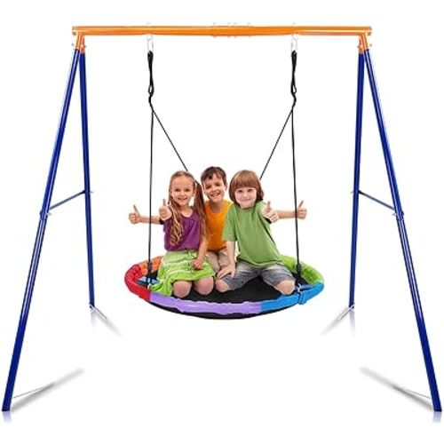 45” Saucer Swing for Kids, 440lbs Adjustable Swing Set for Backyard or Outdoor Playground,Heavy-Duty A-Frame Metal Outdoor Stand