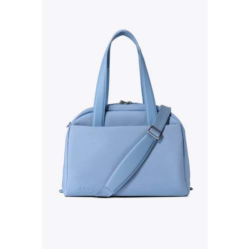 BÉIS ‘The Duffle’ in Dusty Blue - Leather Trim Travel Duffle Bag