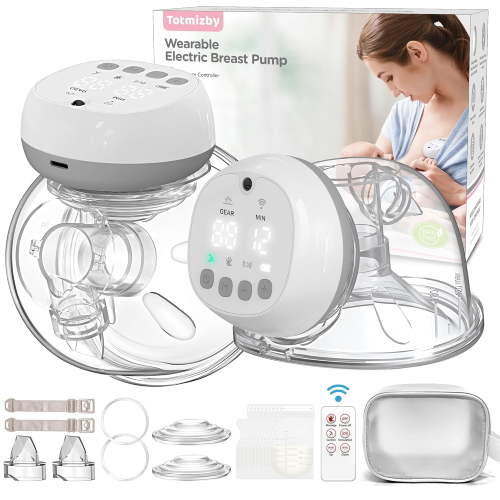 Totmizby Hands Free Wearable Breast Pump - 12 Levels & 3 Modes Electric Breast Pump with Remote Control, 140° Soft Silicone Cups, 1200mAh Rechargeable Battery (2 Pack, Gray)