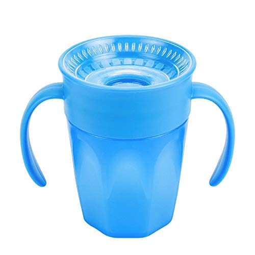 Dr. Brown's Milestones Cheers 360 Spoutless Transition Cup with Handles, Travel Friendly and Leak Free Sippy for Babies and Toddlers, Blue, BPA-Free, 7 oz/200 mL, 6m+