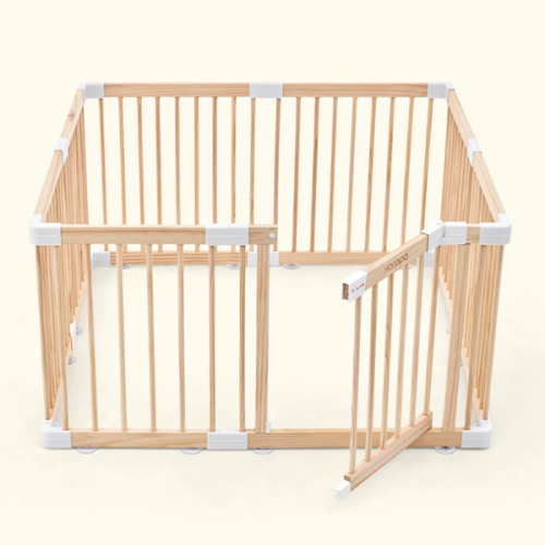 HARPPA Wooden Baby Gate Playpen | Non-Toxic Foldable DIY Adjustable Play Yard for Infants & Toddlers – Natural Finish Baby Fence for Small & Large Spaces